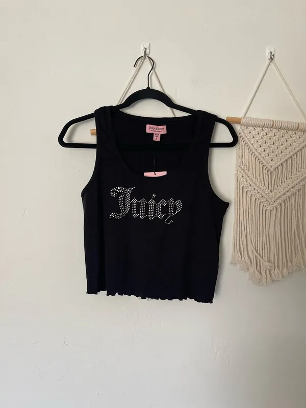 Juicy Couture Rhinestone Black Crop Tank Top - Image 2