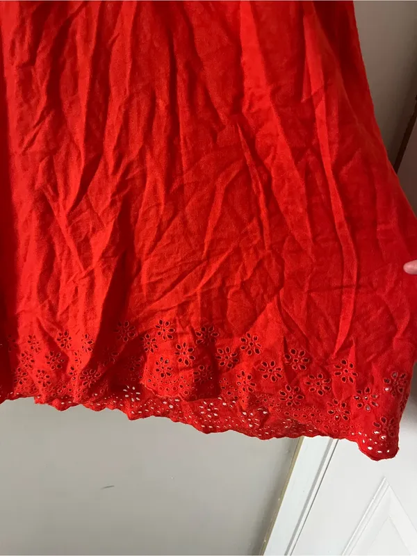 Old Navy Rust Orange Linen Blend Eyelet Midi Dress Small Cottagecore Coastal - Image 4