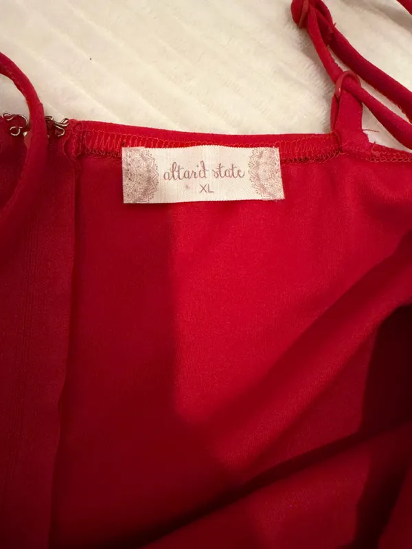Altar’d State Red Spaghetti Strap Fit & Flare Mini Dress XL Crochet Trim - Image 3