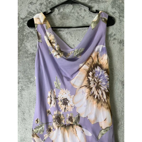 Floral Cowl Neck Midi Dress Lavender Sleeveless A-Line Garden Party Size 6 - Image 2