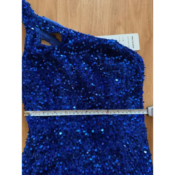 Lavetir Royal Blue Sequin One Shoulder Cutout Open Back Cocktail Dress NEW - Image 4