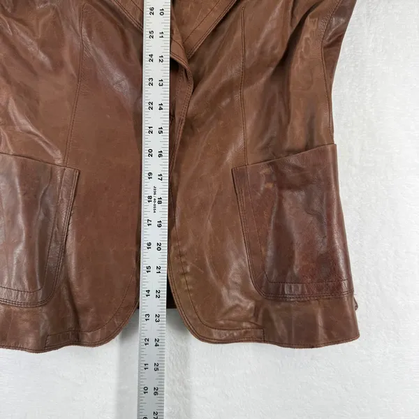 ZARA WOMAN Brown‎ Leather Blazer Jacket Button Front Outerwear Size Medium - Image 4