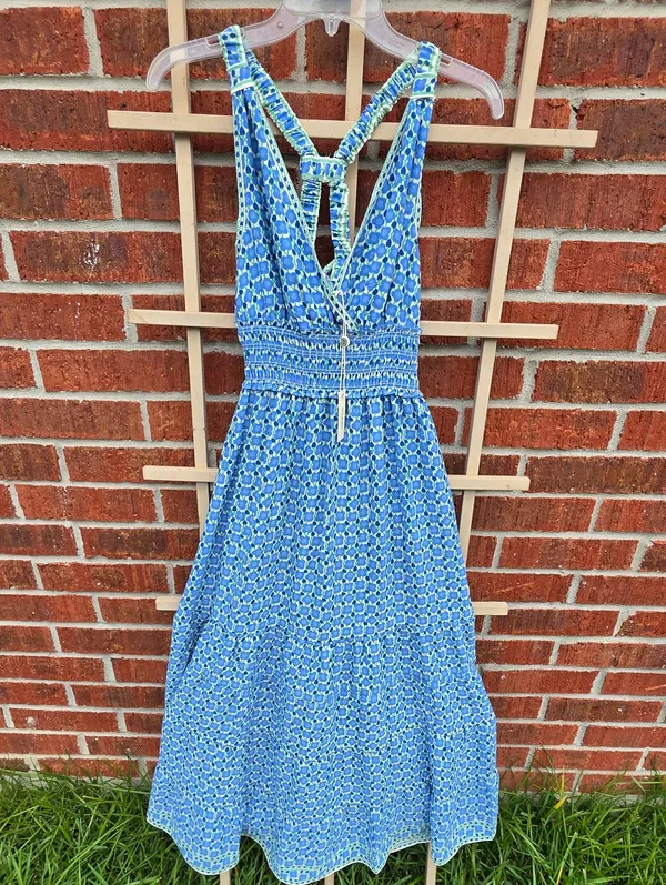 Max Studio — Blue Floral Tiered Maxi Dress - Sleeveless V-Neck M - Image 2