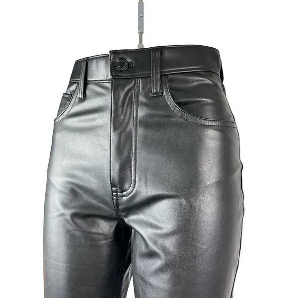 Abercrombie & Fitch 90s Straight Ultra High Rise Black Faux Leather Trousers 2 - Image 3