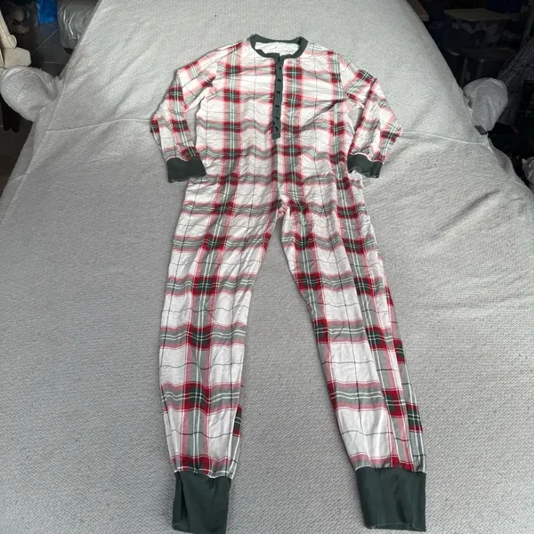 Hearth & Hand Magnolia Holiday Plaid One Piece Union Suit Snap Button Size Large - Image 2