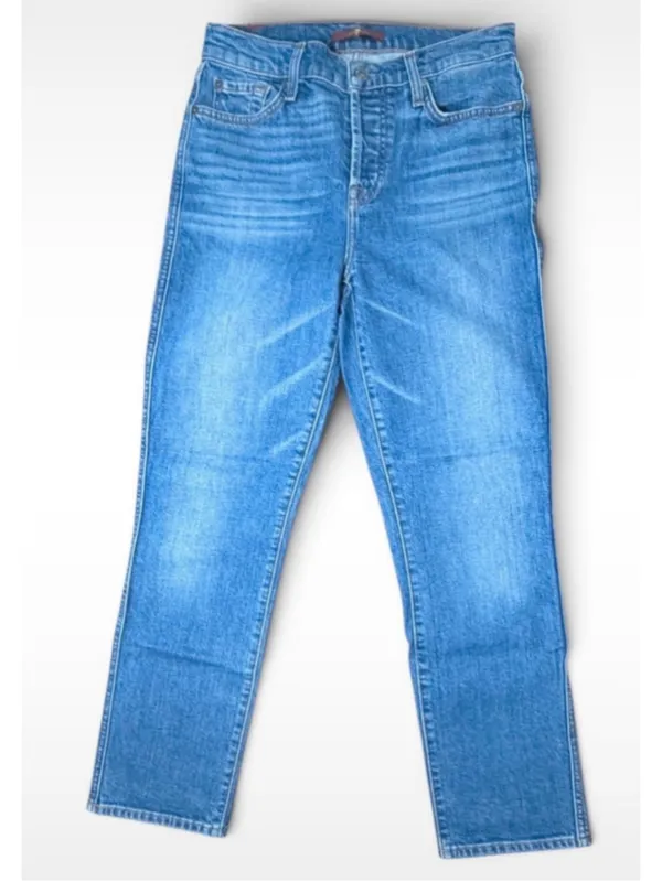 Women's 7 For All Mankind Straight Leg Jeans Size 28 Blue Red Embroidered - Image 5