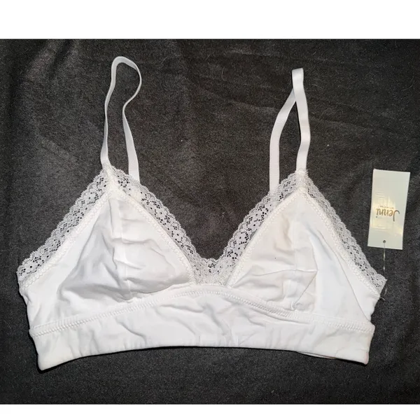Jenni Intimates Womens White Lace Trim Cotton Bralette Adjustable Straps S NEW - Image 2
