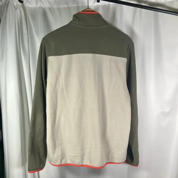 Eddie Bauer Fleece Pullover Mens Small Snap‎ Button Pocket Olive Green Beige - Image 10