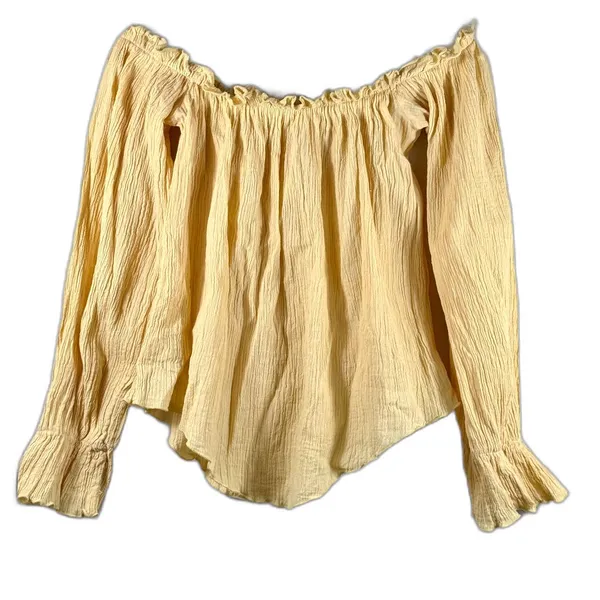 Vintage USA Cotton Gauze Prairie Peasant Blouse Off Shoulder Boho Top S - Image 2