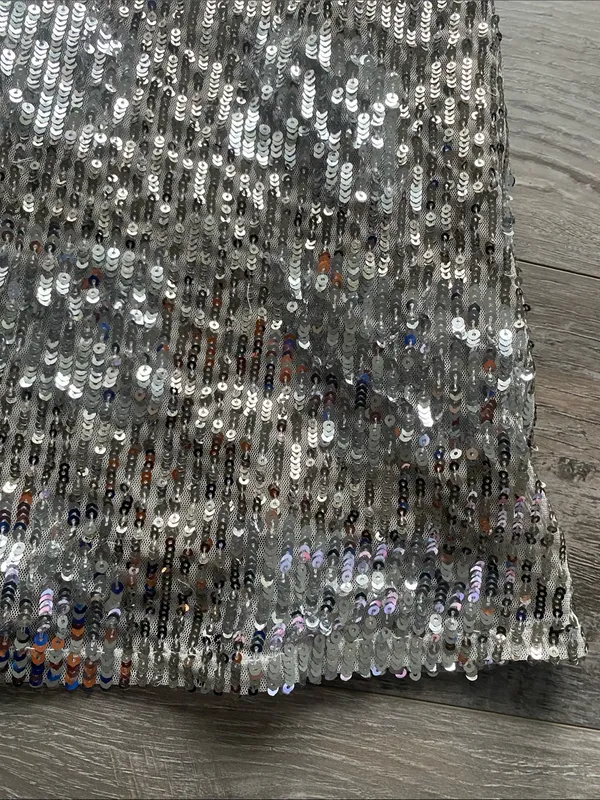 Zara Silver Sequin V-Neck Mini Swing Dress Womens Sz Medium Holiday New Year - Image 5
