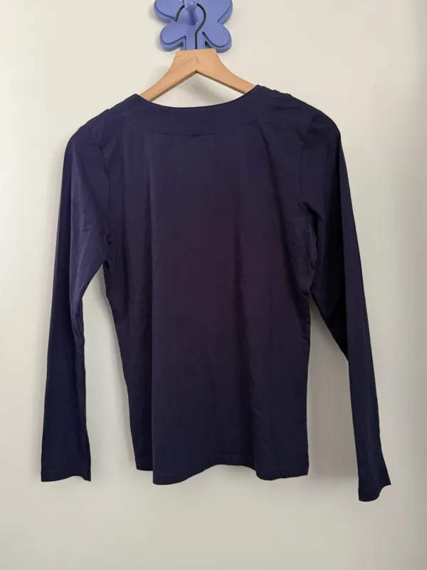 90s Y2K Petite Small Double Layered Long Sleeve Babydoll Tee Navy 2000s - Image 2
