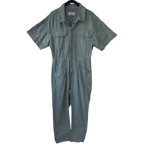 Free People Marci Coverall Jumpsuit in Washed Army Grunge Work Outdoors M‎ - Image 3