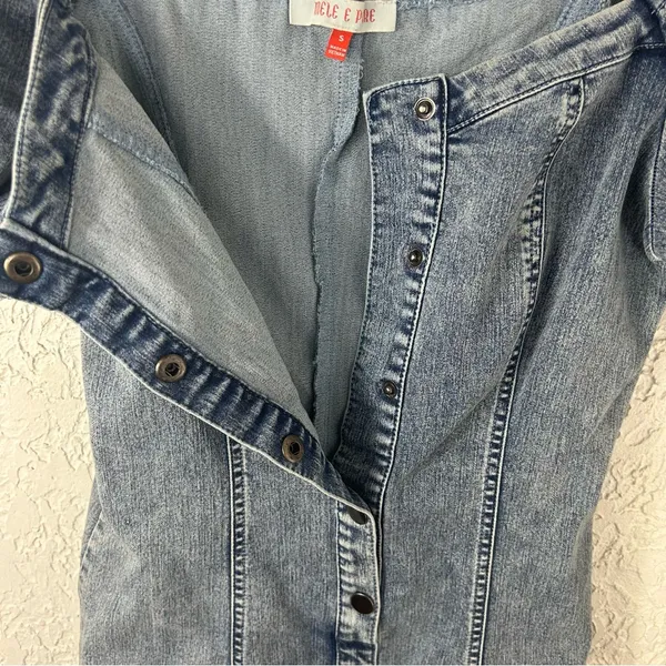MELE E PERE | Acid Wash Denim Front Snap Puff Sleeve Stretchy Mini Dress Size S - Image 6
