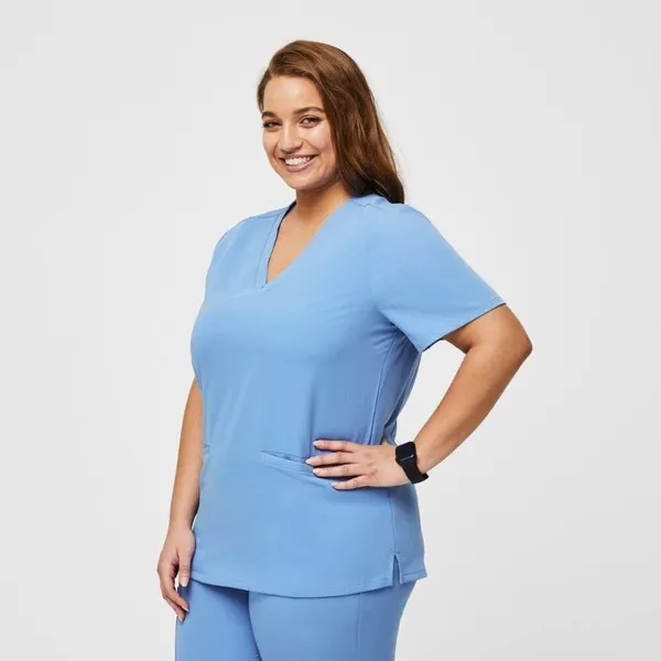 Figs Casma Three Pocket Scrub Top Size L Ceil Blue Hospital Uniform Nurse - Image 2