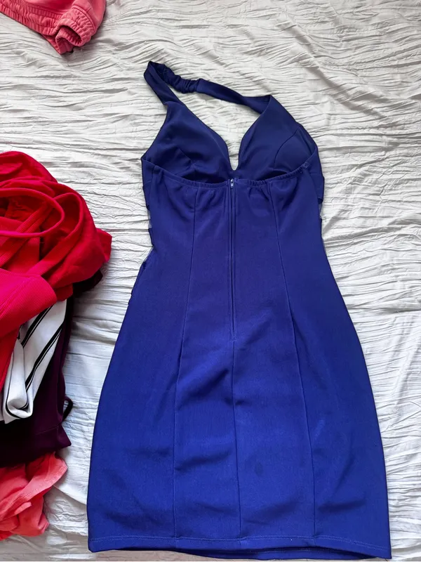 Crystal Doll Royal Blue Halter Bodycon Mini Dress - Image 3