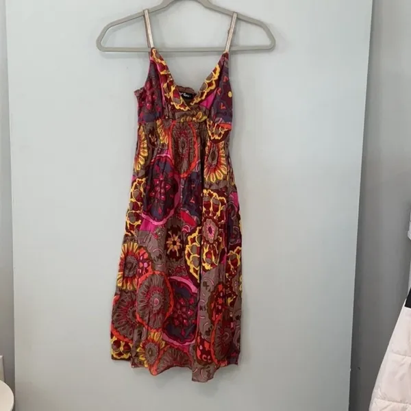 Planet Gold Womens Sundress Boho Floral Medallion Smocked Cotton Red Small - Image 2