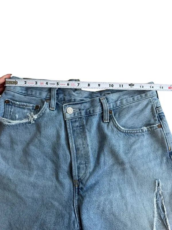 AGOLDE Denim Distressed Asymmetrical Shorts Size 28 - Image 7
