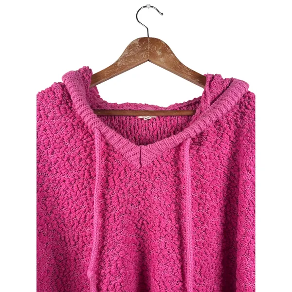 POL Pink Knit Popcorn Hoodie Large V Neck Long Sleeve‎ Pullover Sweater Womens - Image 4