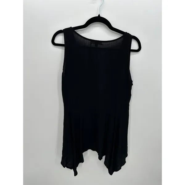 Black‎ Lagenlook Tie Front Cardigan Vest Sz M Boho Festival Pockets Minimal - Image 2