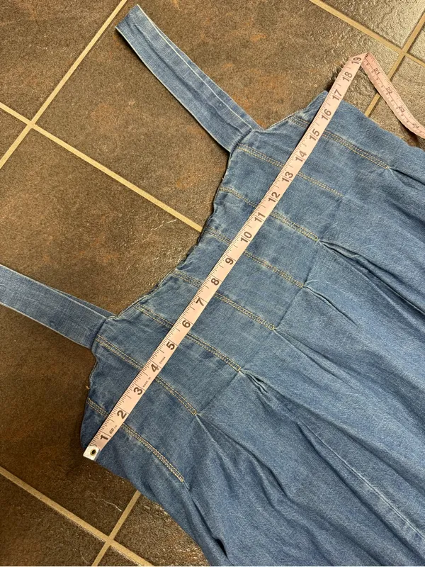 Free People Pretty in Pleats Indigo Blue Denim Raw Hem Midi Dress Medium $148 - Image 15