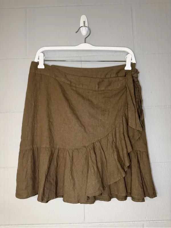 Free People Ruffle My Feathers Linen Blend Wrap Mini Skirt Women’s Size 8 - Image 2