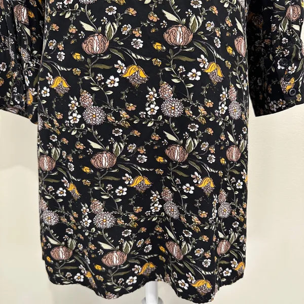 Natural Life Moody Floral Mini Shirt Dress Black Long Sleeve Rayon Cottage Med‎ - Image 8