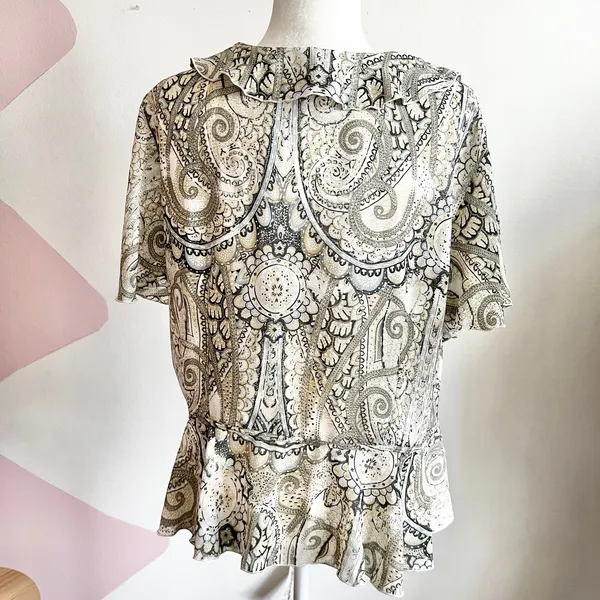 Paisley Ruffle Top,‎ Boho, Y2K, Indie Sleaze, Vintage, 70s, Festival, Hippie, XL - Image 3