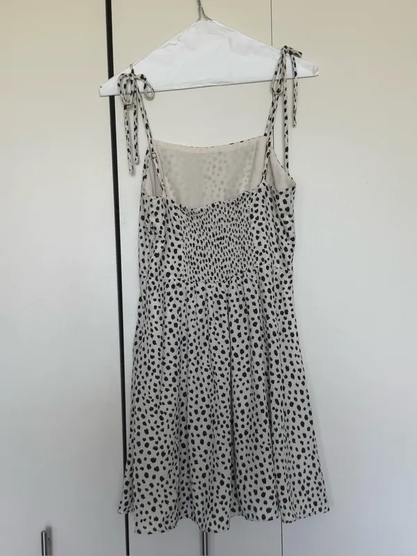 Francesca's Cream and Black Polka Dot Tie-Shoulder Sundress - Image 6