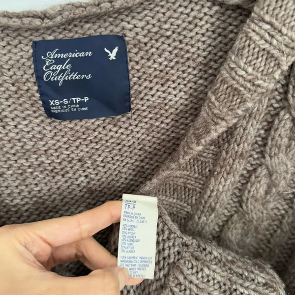 american eagle XS/S Short Sleeve Hooded Sweater Wool Alpaca Cable Knit Relaxed - Image 3