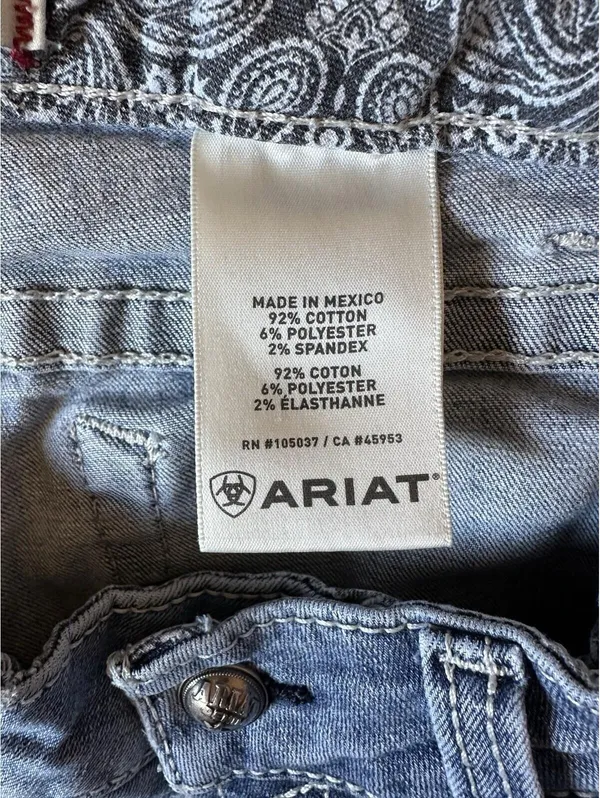 ARIAT REAL Mid Rise Boot Cut Denim Blue Jeans Womens 30L Med Wash FLAW - Image 6