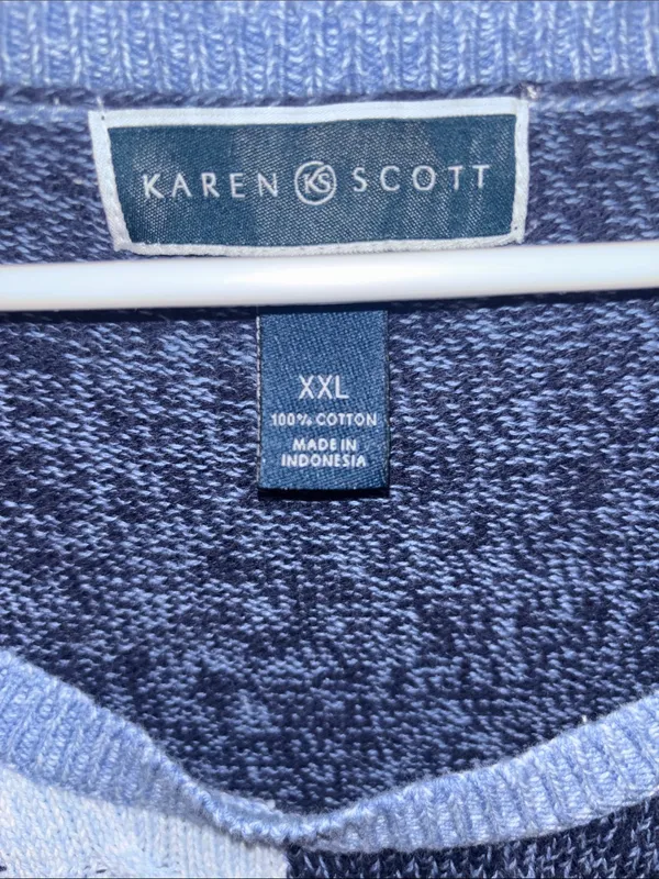 Kendra Scott Patchwork Shades Of Blue Cotton Sweater Scoop Neck Xxl Oversized - Image 3