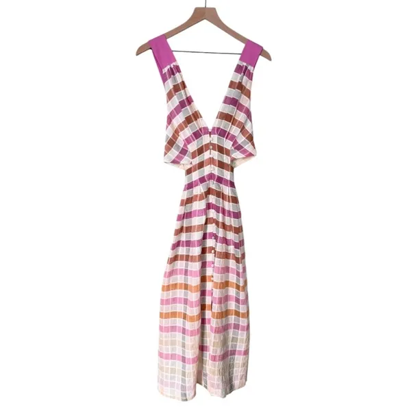 Maeve Anthropologie Ombré Plaid Midi Sundress Pink Orange White Women’s Size 2 - Image 5