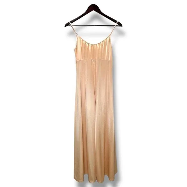 Women's Beige Satin Slip Maxi‎ Dress M Clean Girl Scandi Quiet Luxury Balletcore - Image 2