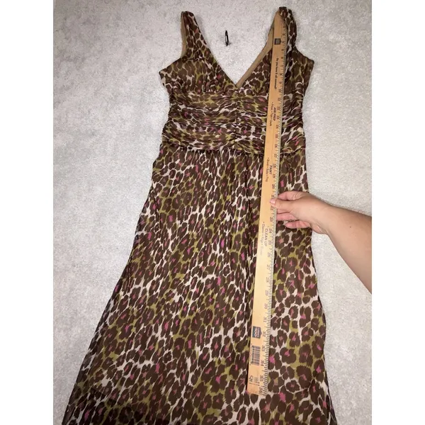 Trina‎ Turk leopard print dress V-neckline silk dress 8 Midi Gathered Waist - Image 8