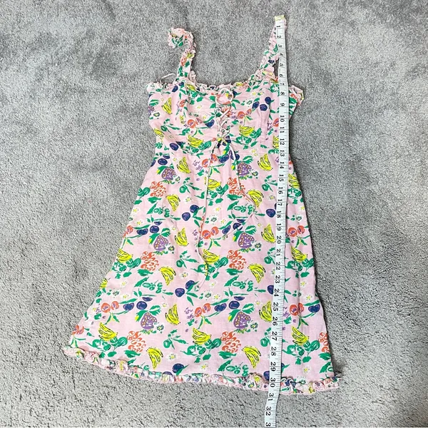 Urban Outfitters Womens Pink Fruit Print Lace Up Mini Babydoll‎ Dress Size XS - Image 9