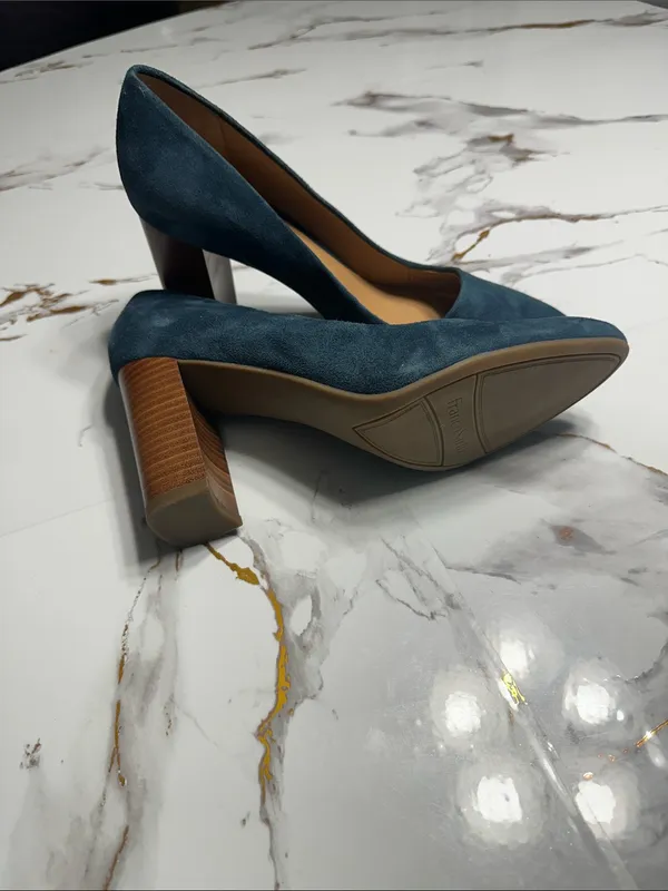 Franco Sarto Blue Suede Block Heel Pumps - Image 9