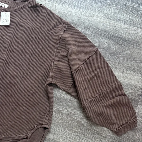 We The Free Eclipse Tee French Chocolate Brown Sweatshirt Ribbed Oversized - Image 5
