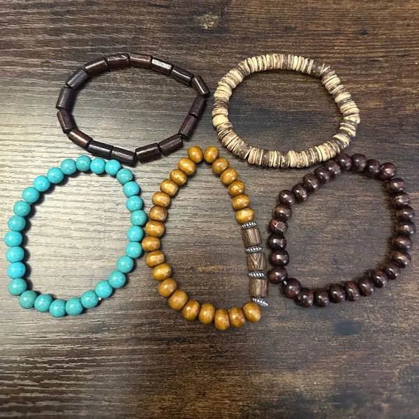 Turquoise and Brown Layered Beaded Bracelet Set Multiple - Image 3