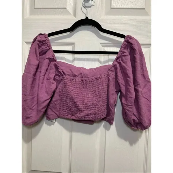 Abercrombie & fitch linen blend puff sleeve crop top Medium - Image 3