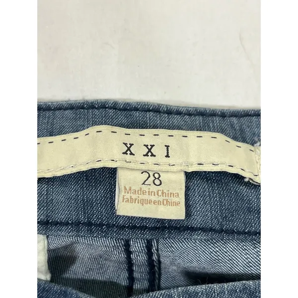 XXI Wide‎ Leg Denim Jeans Women' Sz 28 Blue Wash Flare Cropped Trendy Retro Chic - Image 3