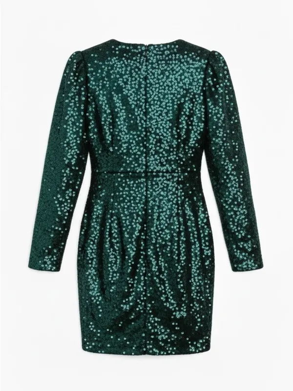 Lulus‎ Get Festive Emerald Green Sequin Mini Dress Small NWT Ruched Bodycon - Image 5