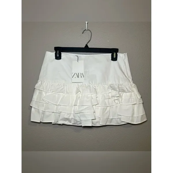 NEW Zara White Coquette Tiered Ruffle Mini Skort Skirt Women’s Size Medium - Image 5