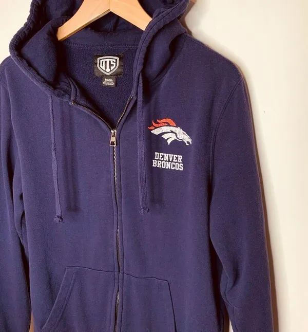 Denver Broncos Blue Sweatshirt Zip Front Sz Small - Image 2