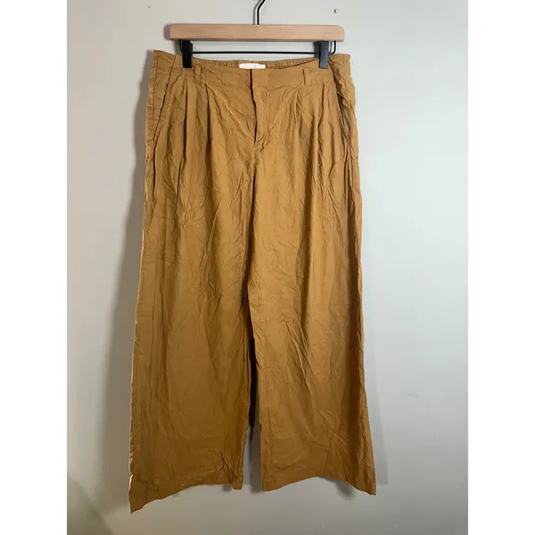 Anthropologie Mustard Yellow Wide Leg Pleated Cinch Back Trousers Size 6 - Image 3