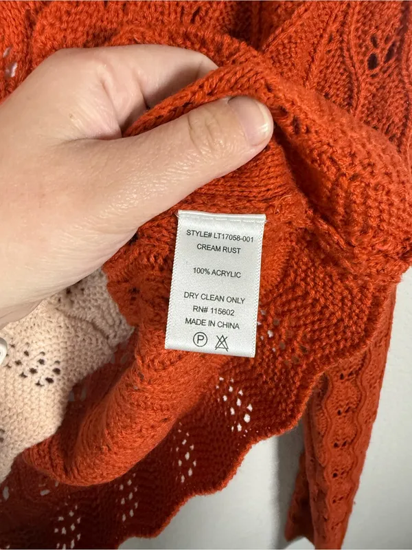 All In Favor Colorblock Pointelle Knit Tie Front Cardigan Cream Rust Medium - Image 4