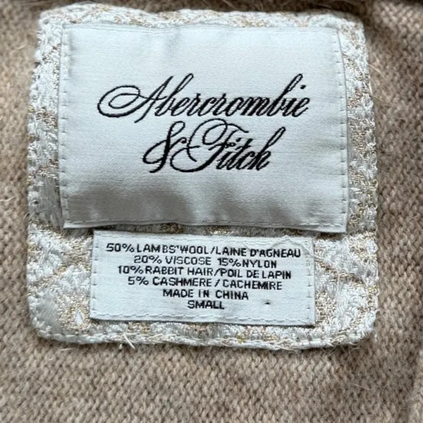Abercrombie Vintage Y2K Beige Tan Wool Rabbit Cashmere Beaded Rhinestone Shrug Crop Sweater - Image 2