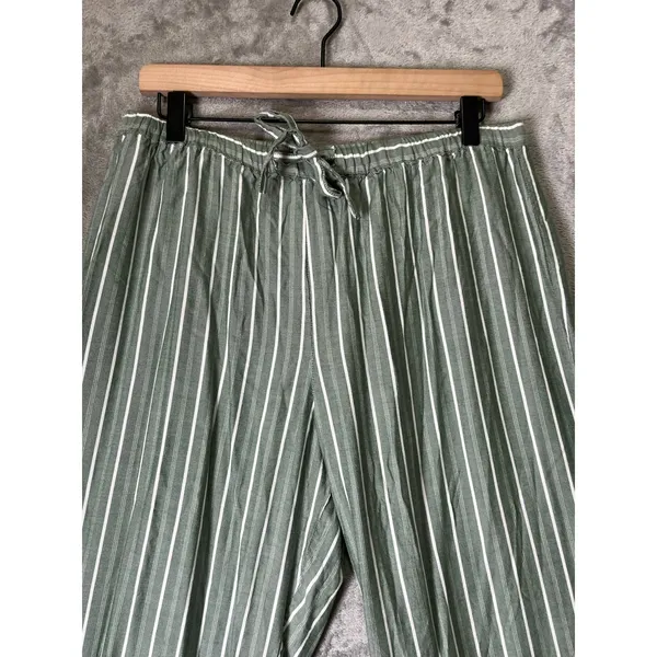 Cozy Earth Pajama Set Womens Large Green White Stripe Button Up Drawstring Pants - Image 12