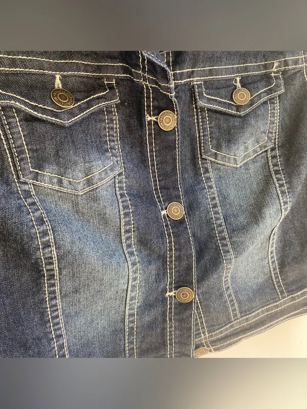 Wall Flower sleeveless denim vest faux leather rocker western fall winter 2X - Image 2