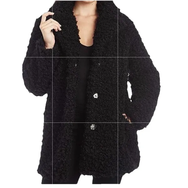 NWT Kendall + Kylie Coat Sz M Shaggy Faux Fur Reversible Mid-Length Notch Collar - Image 2