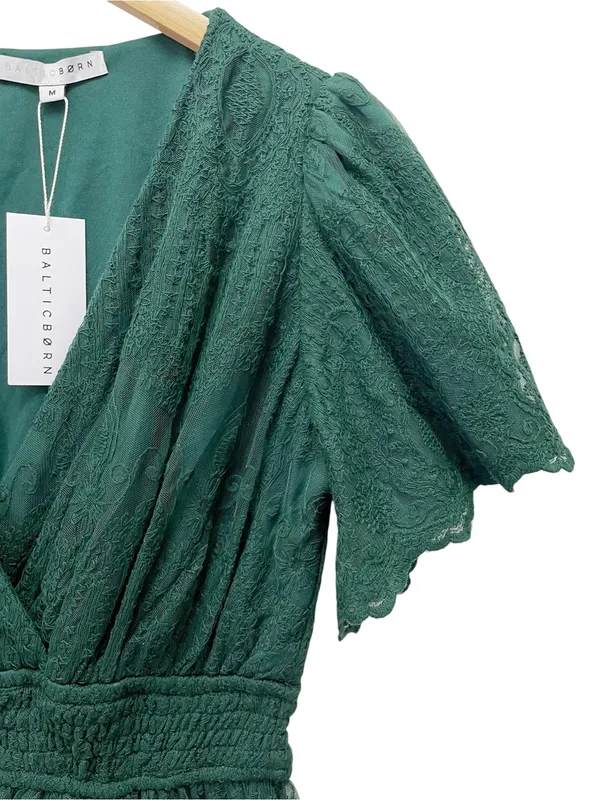 NWT Baltic Born Milena Midi Dress Medium Green Lace Smocked Waist Flutter Sleeve - Image 10